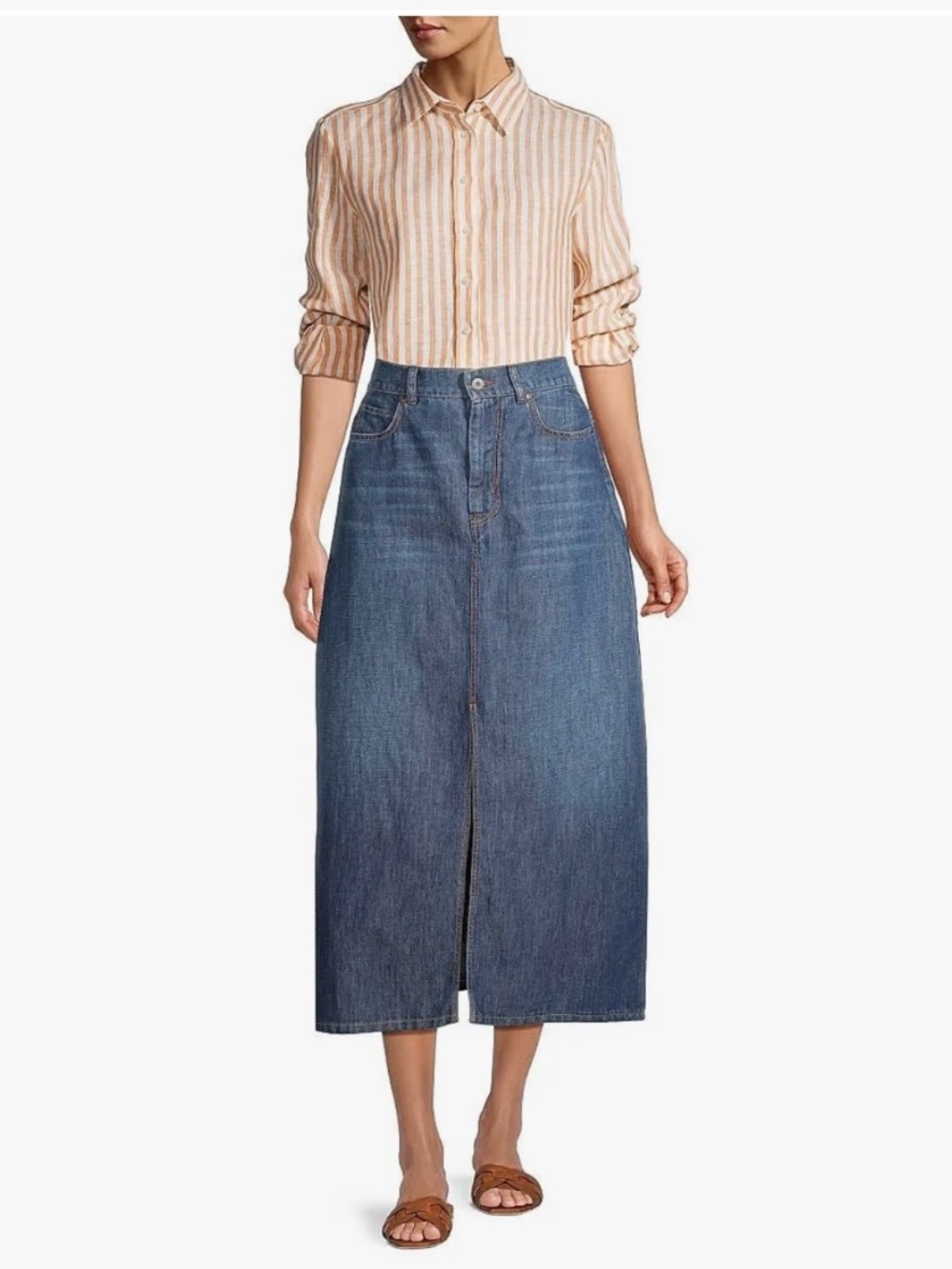 NWT  Weekend Max Mara Gelada Cotton-Linen Five-Pocket Midi-Skirt Navy Size10